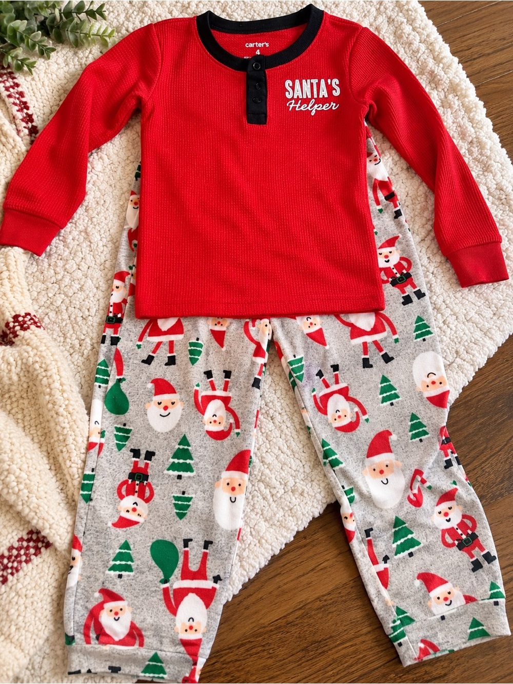 Carter's Santa's Helper Thermal Christmas Pajamas Girls 4
